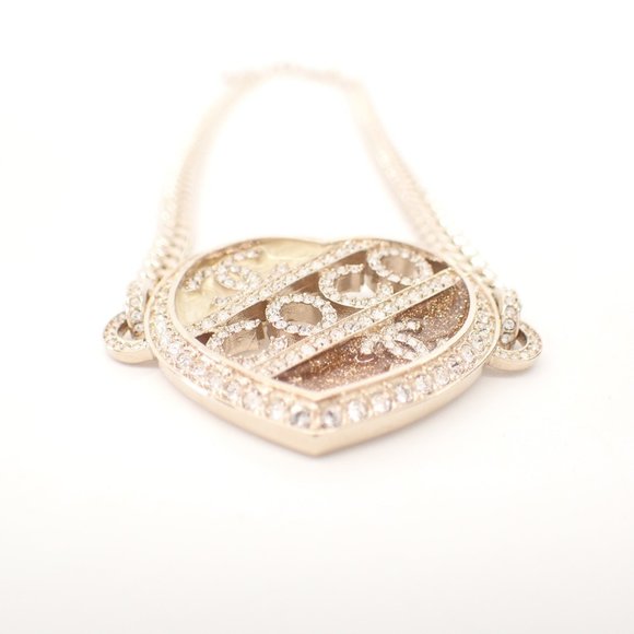 CHANEL C23B ABB648 COCO CC Coco Mark Rhinestone Heart Necklace Champagne Gold... - Picture 4 of 9
